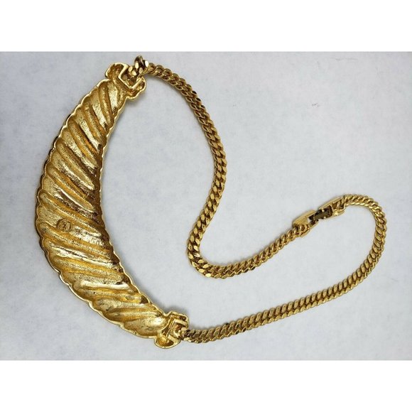 Gold Tone and Black Enamel Bib 18" Long Necklace by Angel Company - Picture 4 of 5